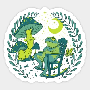 Goblincore Aesthetic Cottagecore Frog waiting for mushrooms to grow (Green) - Mycology Shrooms Fungi Sticker